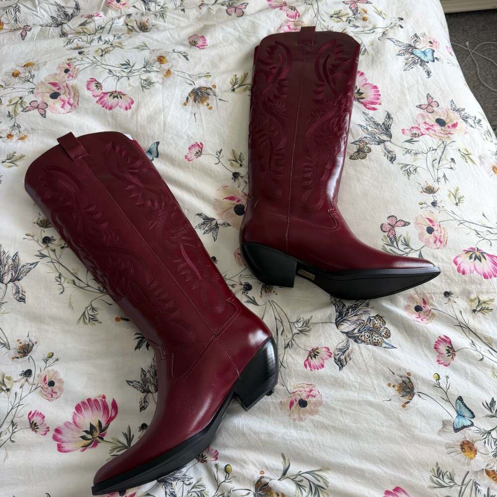 Jeffrey Campbell Finn Tall Western Boots in Wine Merlot - Picture 2 of 6